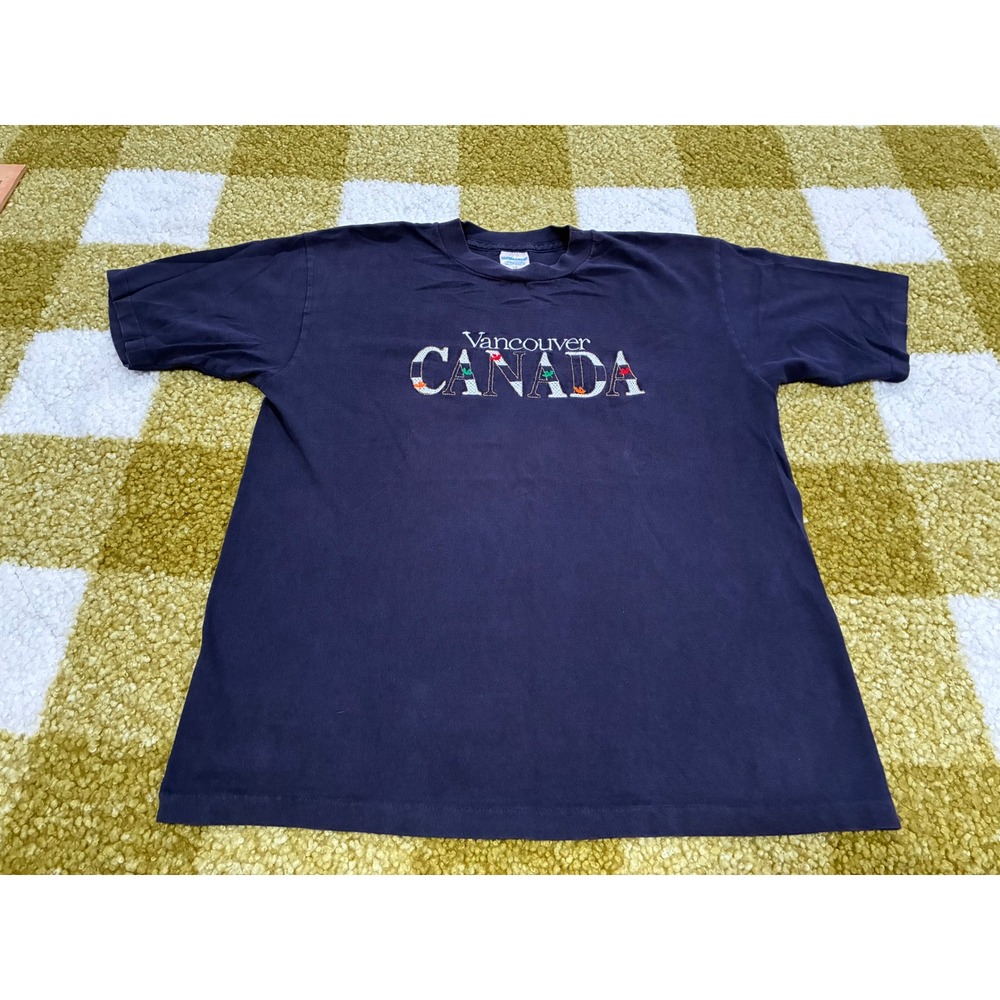 Vintage Watsons Vancouver Canada T Shirt Navy Blue Embroidered Large Cotton L‎
